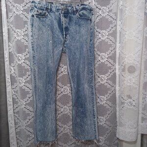 Vintage Levi's 501 Acid Wash Blue Frayed Jeans Made In USA 1980 Size 38x34(30)